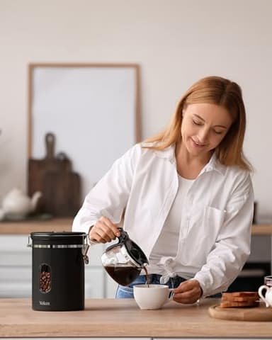Veken Large Coffee Canister with Window, Rice Kitchen Food Storage Airtight Stainless Steel Container with Lids, Date Tracker and Scoop, Grounds, Beans, Tea, Flour, Cereal, Sugar Jars, 38oz, Black - Image 8