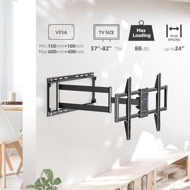 MOUNTUP Long Arm TV Wall Mount for Most 37''-82'' TVs, Corner TV Wall Mount with 30'' Extension Full Motion TVs Mount with Swivel Tilt Max VESA 600x400mm Load Up to 88 LBS, Fit 16/18/24'' Stud MU0019 - Image 8