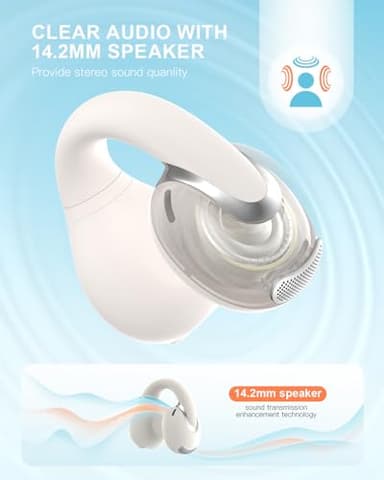 Jzones Open Ear Clip Wireless Earbuds Bluetooth 5.4, Lightweight Comfort Sports Bone Conduction Headphones Built-in Mic for Clear Audio, Stable Fit Earphones 24H Play-Beige - Image 3