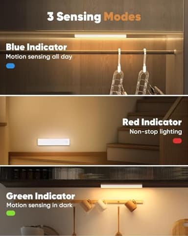 Under Cabinet Lighting,3 Color Temperatures Motion Sensor Light Indoor 2 Pack, USB Rechargeable Battery Operated Closet Lights, Wireless Dimmable LED Cabinet Lights, Under Counter Light for Kitchen - Image 7