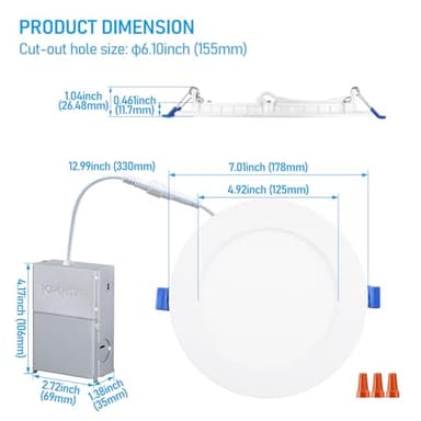 TORCHSTAR Basic Series 12-Pack 6 Inch Ultra-Thin LED Recessed Lighting with Junction Box, CRI90, Aluminum, 5000K Daylight, 5%-100% Dimmable Slim Recessed Downlight, 12W 1100LM, ETL and Energy Star - Image 6