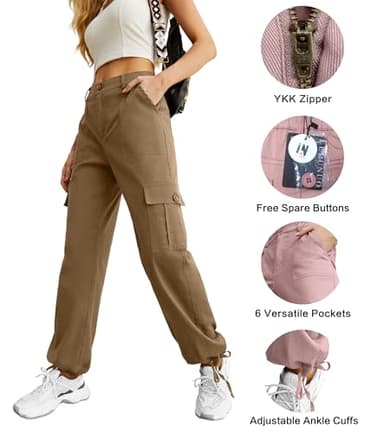 Lepunuo Cargo Pants Tactical Hiking Pants for Women Stretchy Waist Brown - Image 2