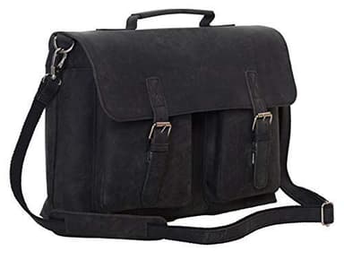 KomalC 16 Inch Leather briefcase Laptop Messenger Bags for Men and Women Best Office Satchel Bag (Charcoal Black) - Image 1
