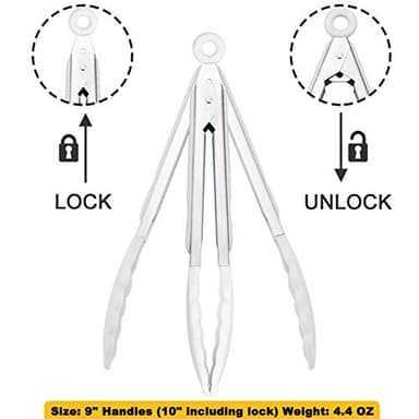 HINMAY Silicone Kitchen Tongs 9-Inch Stainless Steel Basics Tongs with Non-Stick Silicone Tips, Set of 3 (White) - Image 3