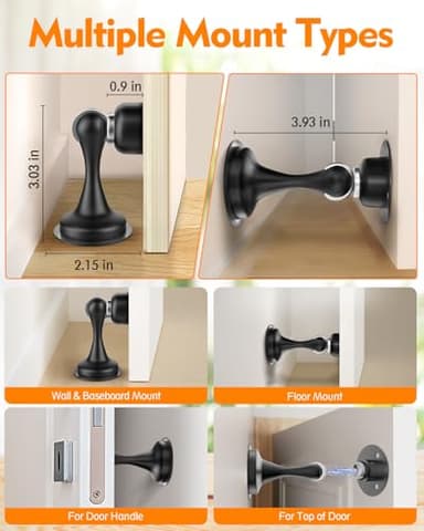 Door Stoppers Magnetic Door Catch - 2 Pack Stainless Steel Heavy Duty Door Holder Stops for Bottom Top of Door - Wall Floor Mounting No Drill 3D Adhesive & Screws Strong Magnet Keep Door Open - Image 5