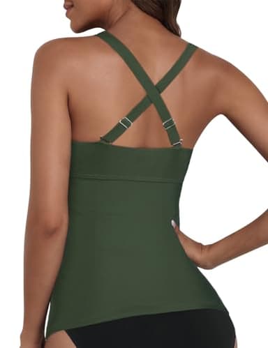 Hilor Retro Swimsuit Top for Women Sexy Cross Back Swimwear Supportive Bathing Suit Top with Underwire Dark Army Green 14 - Image 3