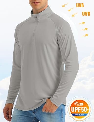 1/4 Zip Shirts Men Quick Dry Sun Protective Quarter Zip Shirt Fishing Shirts Rash Guard Shirt Long Sleeve Shirts Light Grey - Image 3