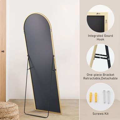 DUMOS Arched Full Length Mirror with Stand 64"x21" Floor Standing Aluminum Frame for Bedroom Body Hanging Leaning Modern Simple Home Decor Shatter-proorf Nano Glass Wall Living Room Cloakroom Gold - Image 5
