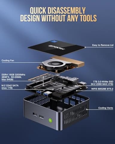 GMKtec Mini PC Intel Core i7-1195G7 (up to 5.0 GHz) 16GB DDR4 1TB SSD Desktop Mini Computers WiFi 6, BT 5.2/ DP, HDMI/RJ45 2.5G/USB4.0 - Image 4