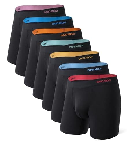 DAVID ARCHY Mens Underwear Rayon made from Bamboo 7-Pack, Wicking-Moisture & Cool Boxer Briefs with Support Pouch, Breathable Soft Stretch boxers for men with Fly (L, Black - 6.5'') - Image 1