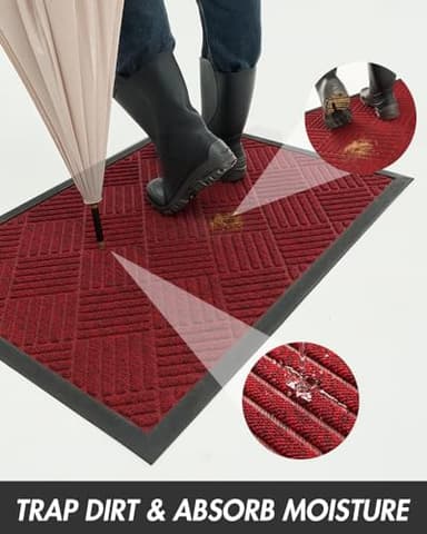 MontVoo-Front Door Mat Outdoor Indoor Entrance Doormat-Welcome Mat Outside Door Mats for Home Entrance Durable Absorbent Non Slip Dirt Trapper Heavy Duty-Red 24"x36" - Image 2