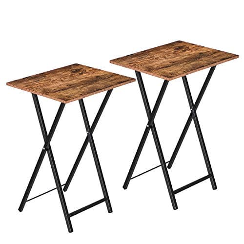 HOOBRO Folding TV Tray Tables, Set of 2 Side Table for Small Space, Industrial Snack Tables for Eating at Couch, Stable Metal Frame, Easy Assembly, Space Saving, Rustic Brown and Black BF25BZ01 - Image 1