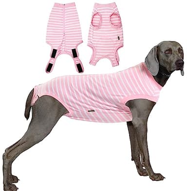 Sychien Dog Recovery Suit Female,Pink Medium Spay Surgery Recovery Shirt,Pink-White Striped M - Image 1