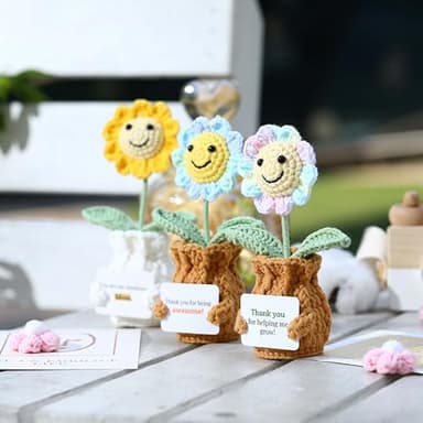 YOOJEE Gift for Mom Crochet Sunflower – "You are my sunshine! Mom!" Mothers Day Gift from Daughter Son Kid - Handmade Knitted Sunflower Pot for Women, Appreciation Gifts for Mom Crochet Potted Plant - Image 4