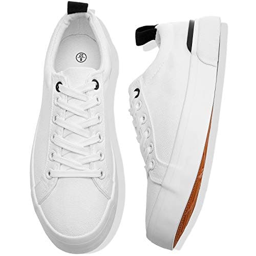 Womens Canvas Shoes Low Cut Canvas Sneakers Walking Running Shoes(N.White,US8) - Image 1