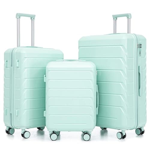 Merax Luggage Sets 3 Piece, Hardshell Suitcase with TSA Lock Double Spinner Wheels, Green, 20/24/28 Inch - Image 1
