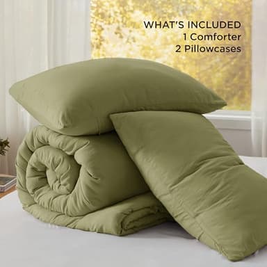 Bedsure Queen Size Comforter Set, Olive Green Soft Prewashed Bedding for All Seasons, 3 Pieces GentleSoft™ Warm Down Alternative Bed Set, 1 Lightweight Comforter (90"x90") and 2 Pillowcases (20"x26") - Image 6