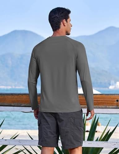 COOFANDY Sun Protection Shirts for Men Long Sleeve Stretchy Casual Summer Beach T-Shirt Quick Dry Swim Shirt Dark Grey - Image 5