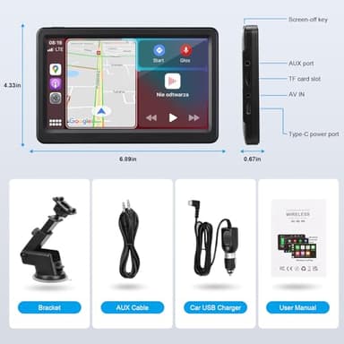 Wireless Carplay Screen for Car, 7" HD Touch Screen Portable Car Stereo for Carplay & Android Auto, Pantalla para Carros with Bluetooth, AUX, FM Transmitter, Voice Control - Image 6