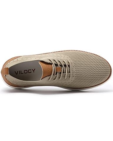 VILOCY Men's Casual Dress Sneakers Oxfords Business Shoes Lace Up Lightweight Comfortable Breathable Walking Knit Mesh Fashion Sneakers Tennis Khaki,EU43 - Image 3