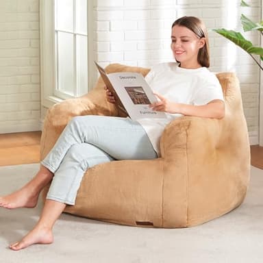 Hobestluk Bean Bag Chair for Adult Small Bean Bag Chairs with Arms Furry Beanbag Chair with Foam Filler Stuffed Bean Bag Sofa for Reading in Bedroom Living Room and Dorms(Khaki) - Image 3
