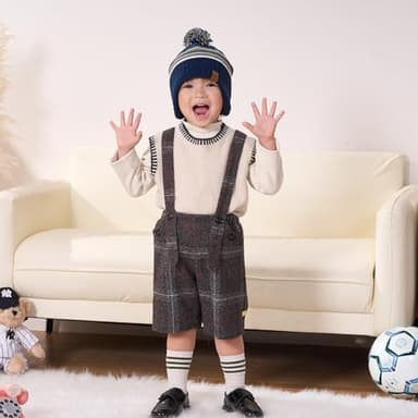 Moon Kitty Winter Hat for Toddler Boy with Ear Flaps - Soft Fleece Lined Baby Beanies Warm Pom Pom Hat for Boys & Girls - Image 2