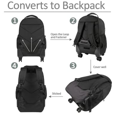 MATEIN Rolling Backpack with 4 Wheels, 17 inch Roller Travel Laptop Backpack for Women Men, Large Water Resistant Business Wheeled Bag, Airline Approved Carry on Luggage Suitcase Bag, Black - Image 5