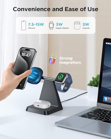 Charging Station for Multiple Devices Apple: Woruda 3 in 1 Magnetic Wireless Charger Stand for Mag Safe iPhone - Nightstand Charging Dock for iPhone 16 15 14 13 12 Pro Max Plus Apple Watch Airpods - Image 3