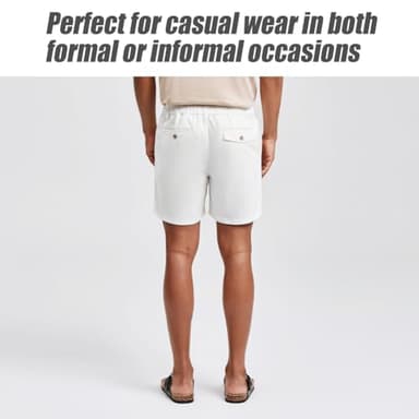 maamgic Men's Classic-fit 5.5" Cotton Casual Shorts Elastic Waistband with Multi-Pocket Daily Wear Walking Summer Outfit White 32 - Image 3