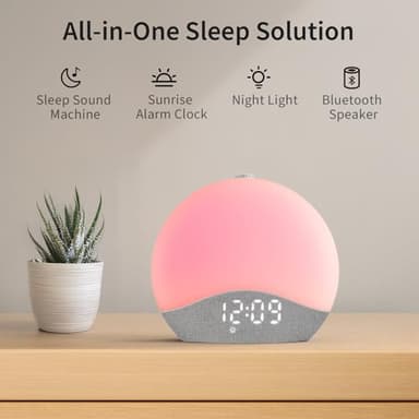 EASYERA Sunrise Alarm Clock Sound Machine, Upgraded Backlit Buttons, 26 Soothing Sounds, White Noise Machine Night Light, Bluetooth Speaker Wake Up Light for Bedroom, Heavy Sleeper, Adults, Kids - Image 2
