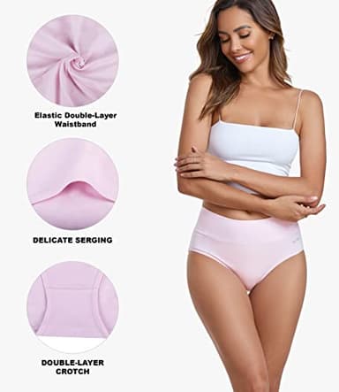 coskefy Women's High Waisted Cotton Underwear Soft Breathable Panties Stretch Briefs 5 Pack - Image 3