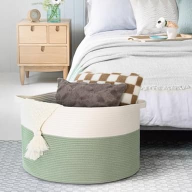 MEGASKET Extra Large Blanket Basket, 22" X 22" X 14" Kids Dog Toy Storage Bin Box, Nursery Baby Toddler Toy Organizer, Soft Cotton Rope Woven Bin, Large Basket for Blankets for Living Room, Green - Image 4