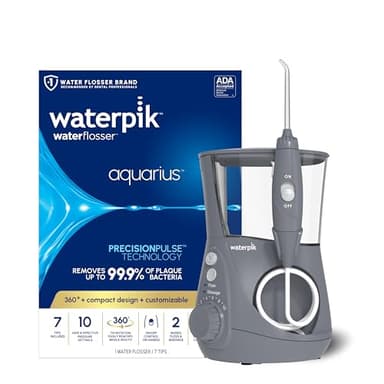 Waterpik Aquarius Water Flosser Professional For Teeth, Gums, Braces, Dental Care, Electric Power With 10 Settings, 7 Tips For Multiple Users And Needs, ADA Accepted, Gray WP-667, Packaging May Vary - Image 1