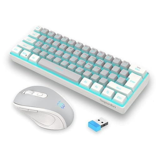 Snpurdiri 2.4G Wireless Gaming Keyboard and Mouse Combo, Include Mini 60% Mechanical Feel RGB Backlit Keyboard, Ergonomic Vertical Feel Small Wireless Mouse(White and Grey) - Image 1
