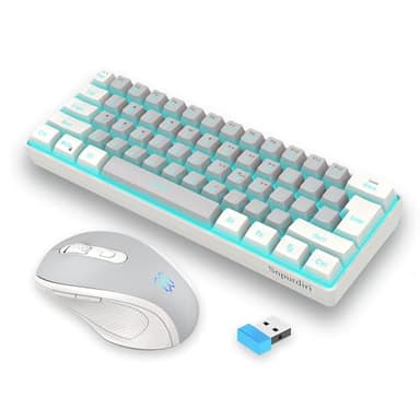 Snpurdiri 2.4G Wireless Gaming Keyboard and Mouse Combo, Include Mini 60% Mechanical Feel RGB Backlit Keyboard, Ergonomic Vertical Feel Small Wireless Mouse(White and Grey) - Image 1