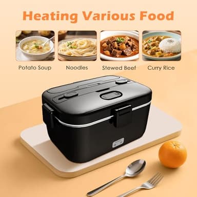COZYEXPERT Electric-Lunch-Box-Heated-Food-Warmer 100W Heating Lunchbox for Adults 1.8L Portable Food Heater for Work/Car, 12V/24V/110-230V Lonchera Eléctrica Portátil with Fork Spoon (Black) - Image 4