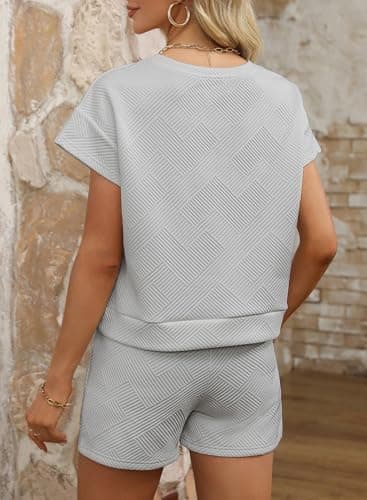 Dokotoo Lounge Sets For Women Comfy Summer Two Piece Set Crewneck Short Workout Track Suits Womens Fall Fashion Cruise Outfits For Women 2025 Teen Girls Pajamas Shorts Grey Medium - Image 3