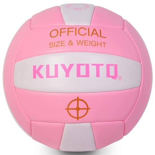 KUYOTQ Pink Outdoor Volleyball Official Size 5 Thickened Surface Soft Leather in&Outdoor Volleyball for Youth Adults,Beach Play,Game,Training(Deflated) - Image 1