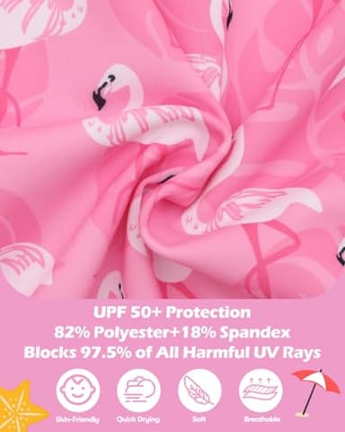 babygoal Infant Baby Girl One-Piece Swimsuit Long Sleeve Rash Guard with Hat Set, Flamingo Zipper Toddler Bathing Suit for Beach & Pool- YZU14-3-6M-B - Image 2