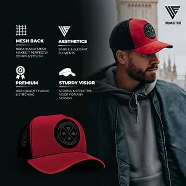 Urban Effort Mesh Back Cap - for Men and Women Baseball Hat 5-Panel Trucker Hat - Great Snapback Closure for Hunting & Hiking (Red) - Image 3