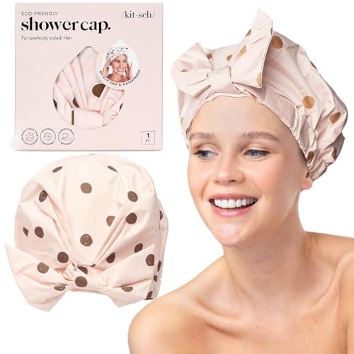 Kitsch Luxury Shower Caps for Women Reusable Waterproof - Large Shower Cap for Women, Non-slip, Quick-dry Hair Cap for Long and Short Hair, Comfortable and Stylish Design - Blush Dot - Image 1