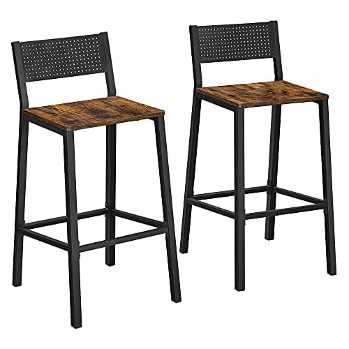 VASAGLE Bar Stools, Set of 2 Bar Chairs, Tall Bar Stools with Backrest, Industrial in Party Room, Rustic Brown and Black ULBC070B01 - Image 1