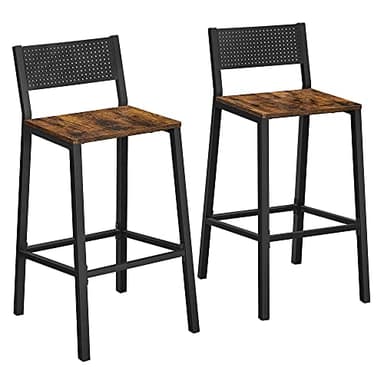 VASAGLE Bar Stools, Set of 2 Bar Chairs, Tall Bar Stools with Backrest, Industrial in Party Room, Rustic Brown and Black ULBC070B01 - Image 1