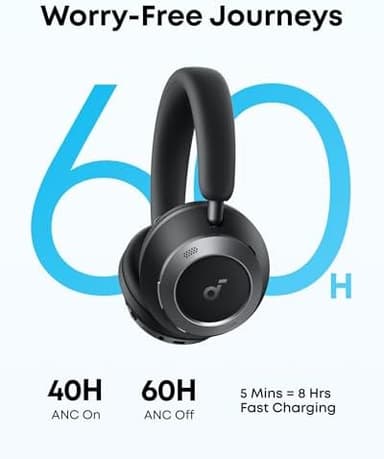 Soundcore Space One Pro, FlexiCurve Over-Ear Headphone, Adaptive Active Noise Cancelling Headphones Driven by 6 Mics, 60H Lossless Audio, Ultra-Fast Charging, Hi-Res Wireless, Comfortable Fit - Image 7