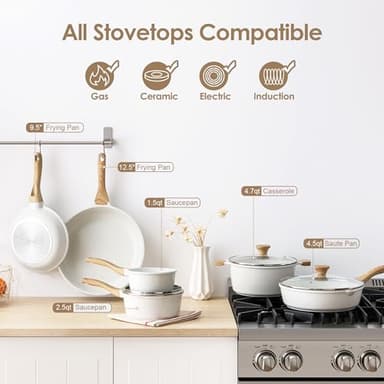 SENSARTE Nonstick Ceramic Cookware Set 16-Piece, Healthy Pots and Pans Set, Non-toxic Kitchen Cooking Set with Stay-Cool Handles, Silicone Utensils and Pot Protectors, PFAS and PFOA Free - Image 4