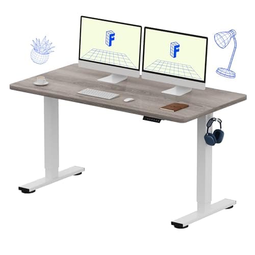 FLEXISPOT EN1 One-Piece Standing Desk 55 x 28 Inches Stand Up Desk Workstation Home Office Computer (White Frame + Gray Wood Top, 2 Packages) - Image 1
