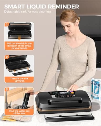 MZROT 95kpa Vacuum Sealer Machine, Commercial Full Automatic Food Sealer, Food Vacuum Sealing Machine with Cutter, 10 Pre-cut Bags & Bag Rolls and Accessory Hose, Fully Starter Kits - Black Gold - Image 5
