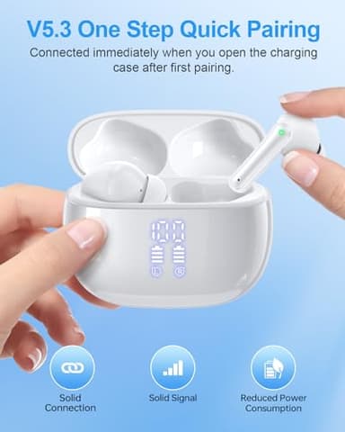HUIFU Ear Buds Wireless Earbuds - Bluetooth Headphones 40H Playtime LED Display Deep Bass Stereo in-Ear Earphones with IPX7 Waterproof for iPhone Android Phone Tablet Laptop, Pure White - Image 3
