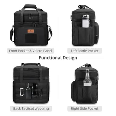HSHRISH Lunch Box for men, Large Expandable Insulated Lunch Bag, Durable Waterproof Leakproof Tactical Cooler Bag for Adults Men to Work Picnic Beach Day Trips, 24 Cans/16 L, Black - Image 2