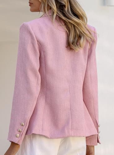 Happy Sailed Tweed Blazers for Women Double Breasted Turndown Collar Blazer Jacket Suits for Work Slim Fit Open Front Business Jackets Casual Outfits Office Professional Fashion 2025 Pink Large - Image 6
